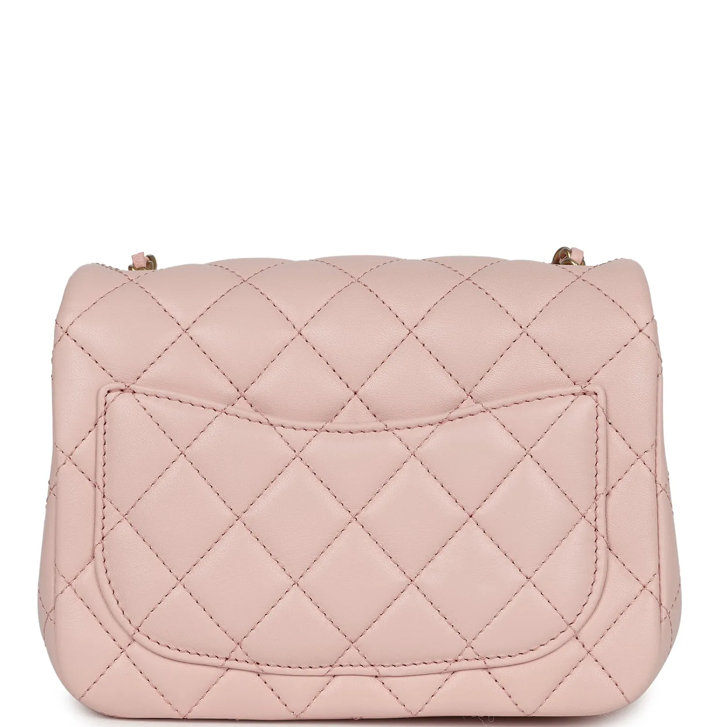 Chanel Mini Pearl Crush Square Flap Bag Light Pink Lambskin Aged Gold Hardware