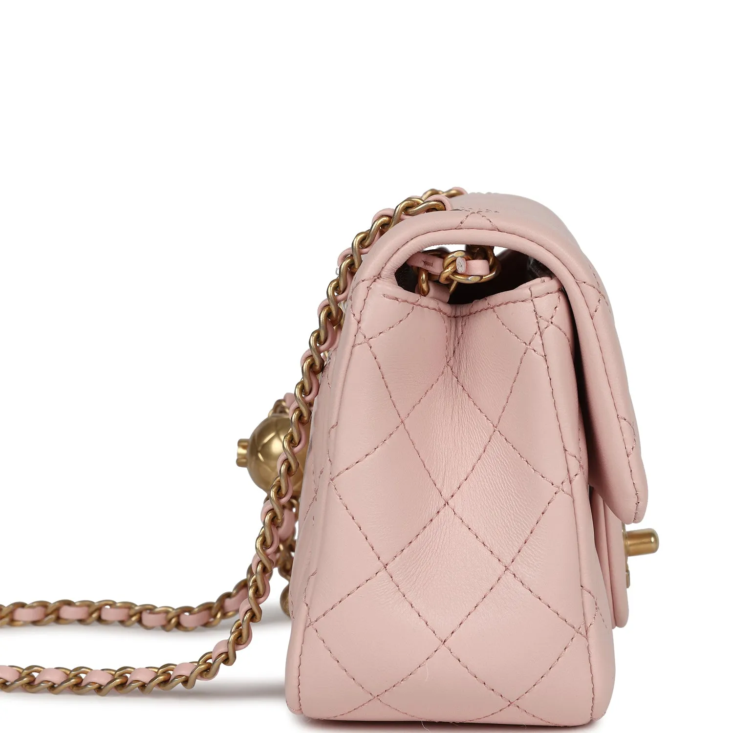 Chanel Mini Pearl Crush Square Flap Bag Light Pink Lambskin Aged Gold Hardware