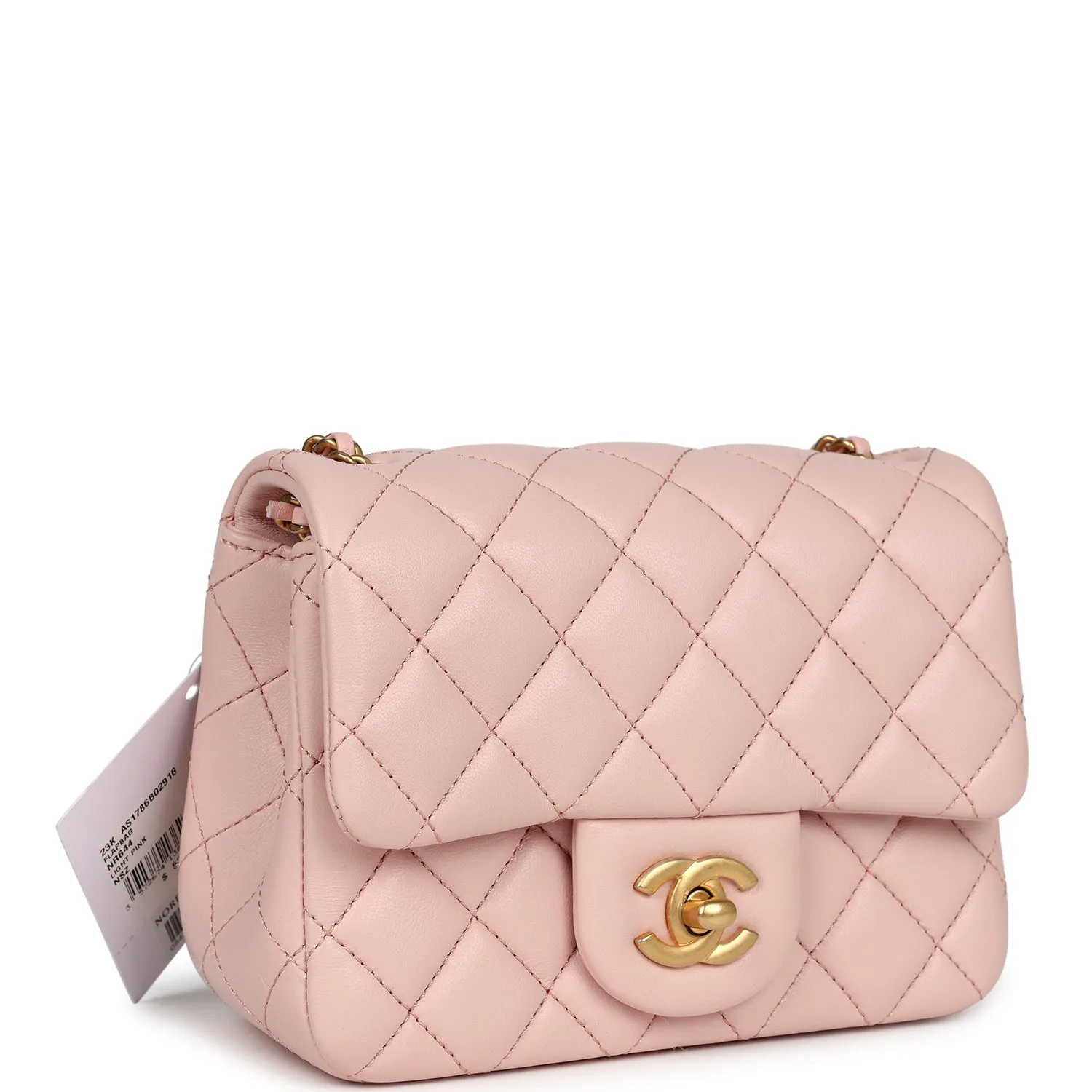 Chanel Mini Pearl Crush Square Flap Bag Light Pink Lambskin Aged Gold Hardware