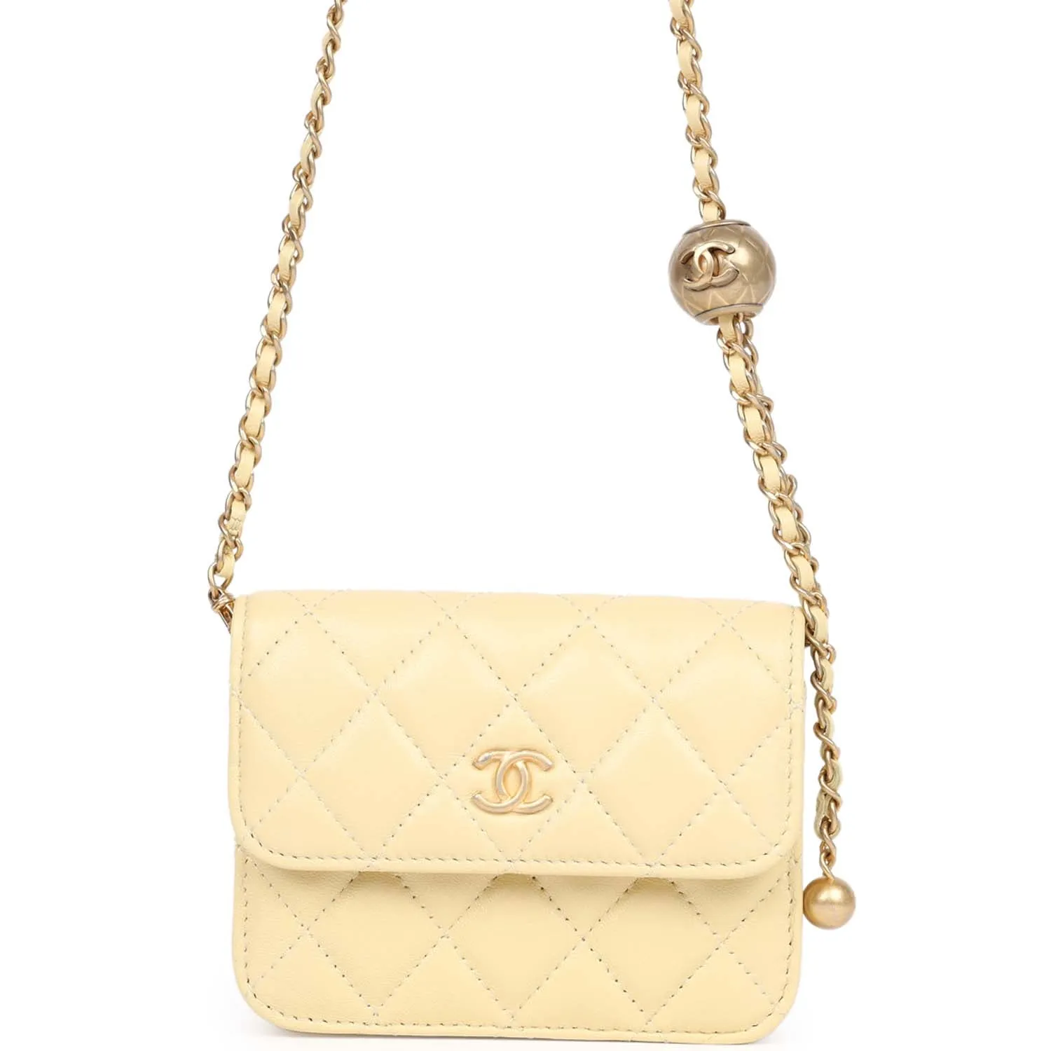 Chanel Mini Pearl Crush Square Flap Bag Light Pink Lambskin Aged Gold Hardware