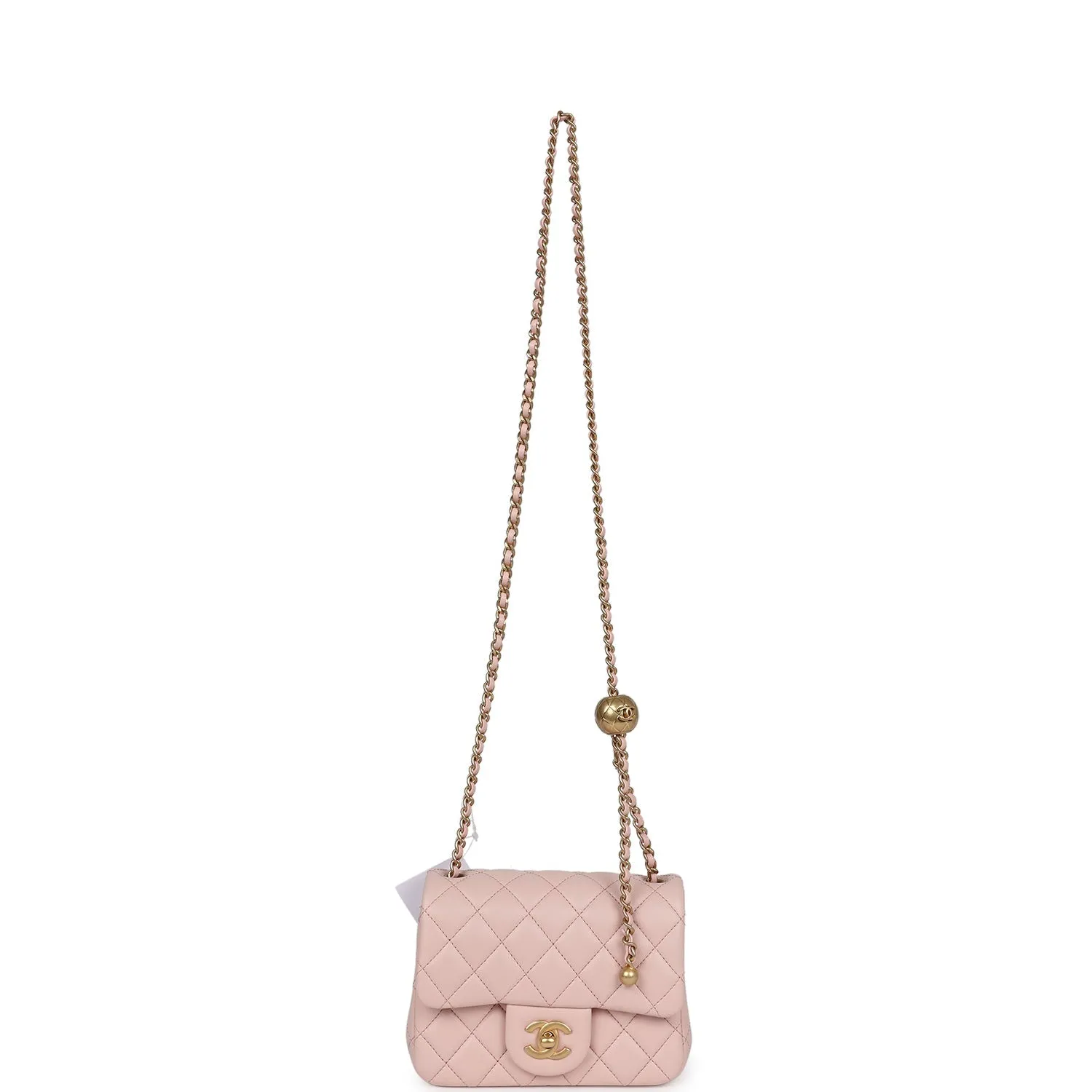 Chanel Mini Pearl Crush Square Flap Bag Light Pink Lambskin Aged Gold Hardware