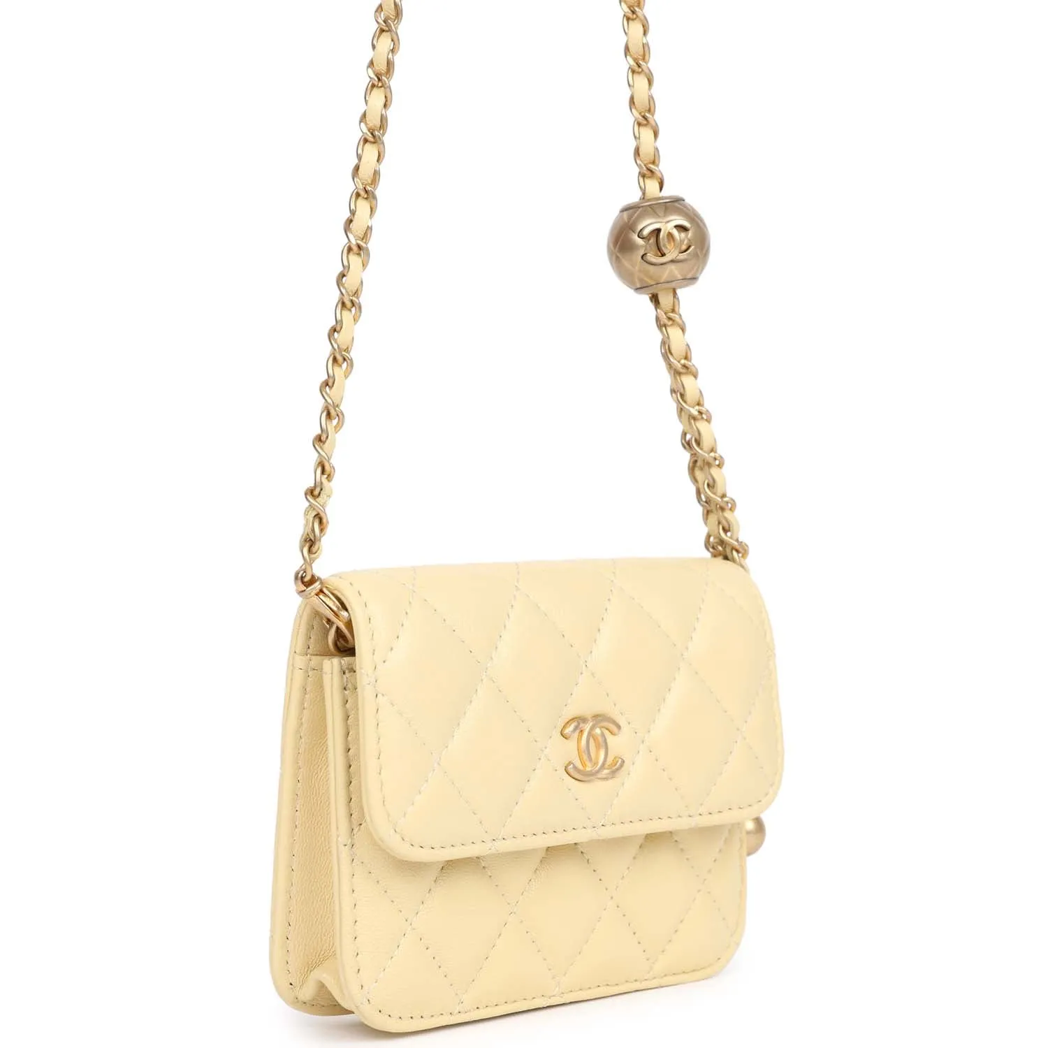 Chanel Mini Pearl Crush Square Flap Bag Light Pink Lambskin Aged Gold Hardware