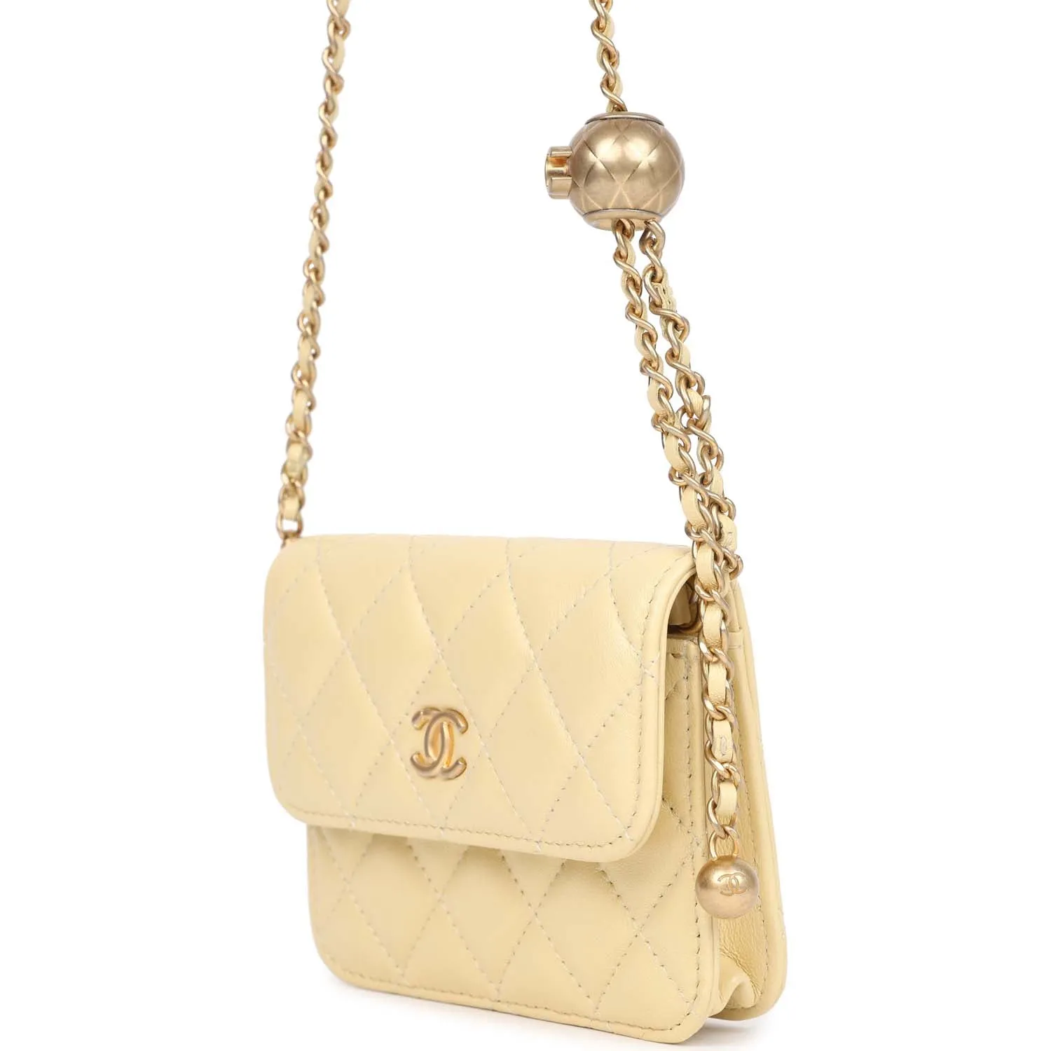 Chanel Mini Pearl Crush Square Flap Bag Light Pink Lambskin Aged Gold Hardware