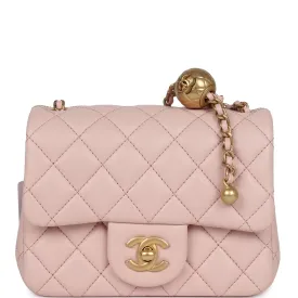 Chanel Mini Pearl Crush Square Flap Bag Light Pink Lambskin Aged Gold Hardware