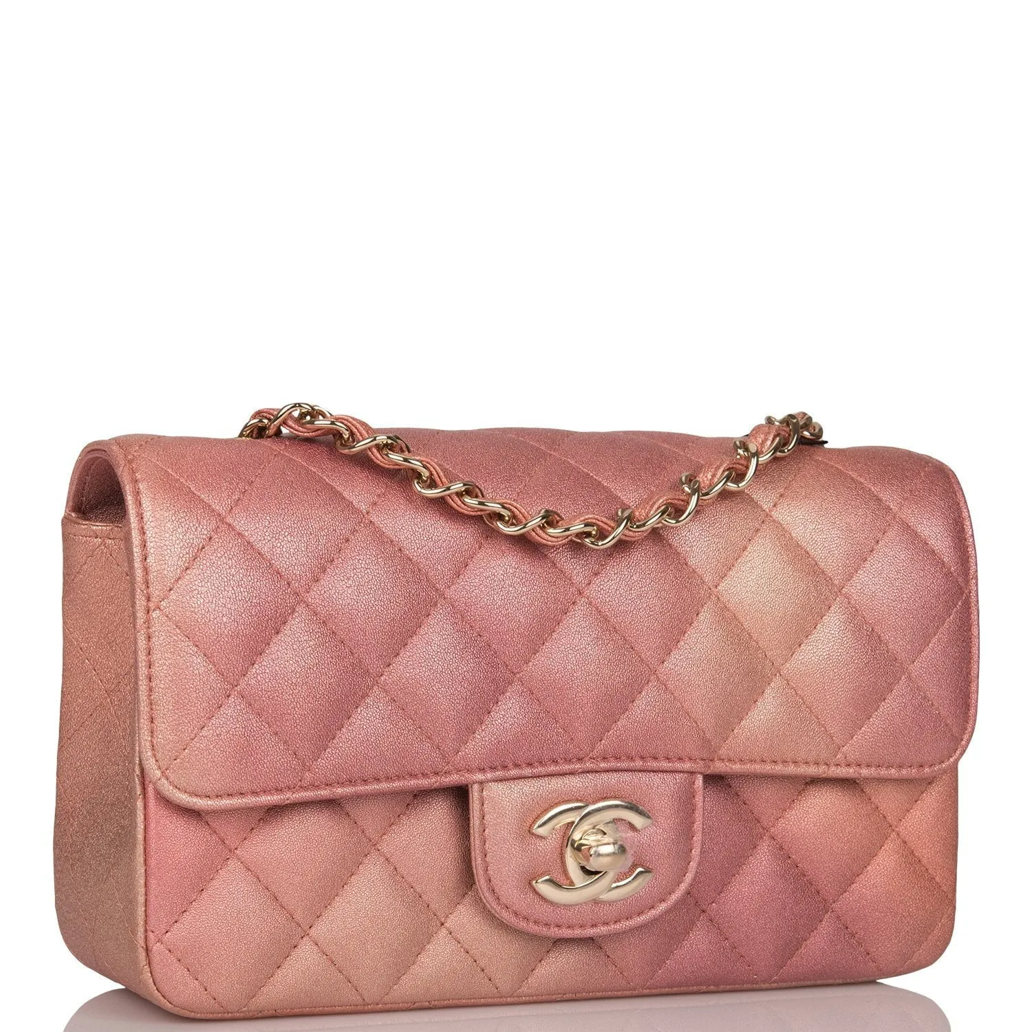 Chanel Mini Rectangular Flap Bag Pink Ombre Metallic Lambskin Light Gold Hardware