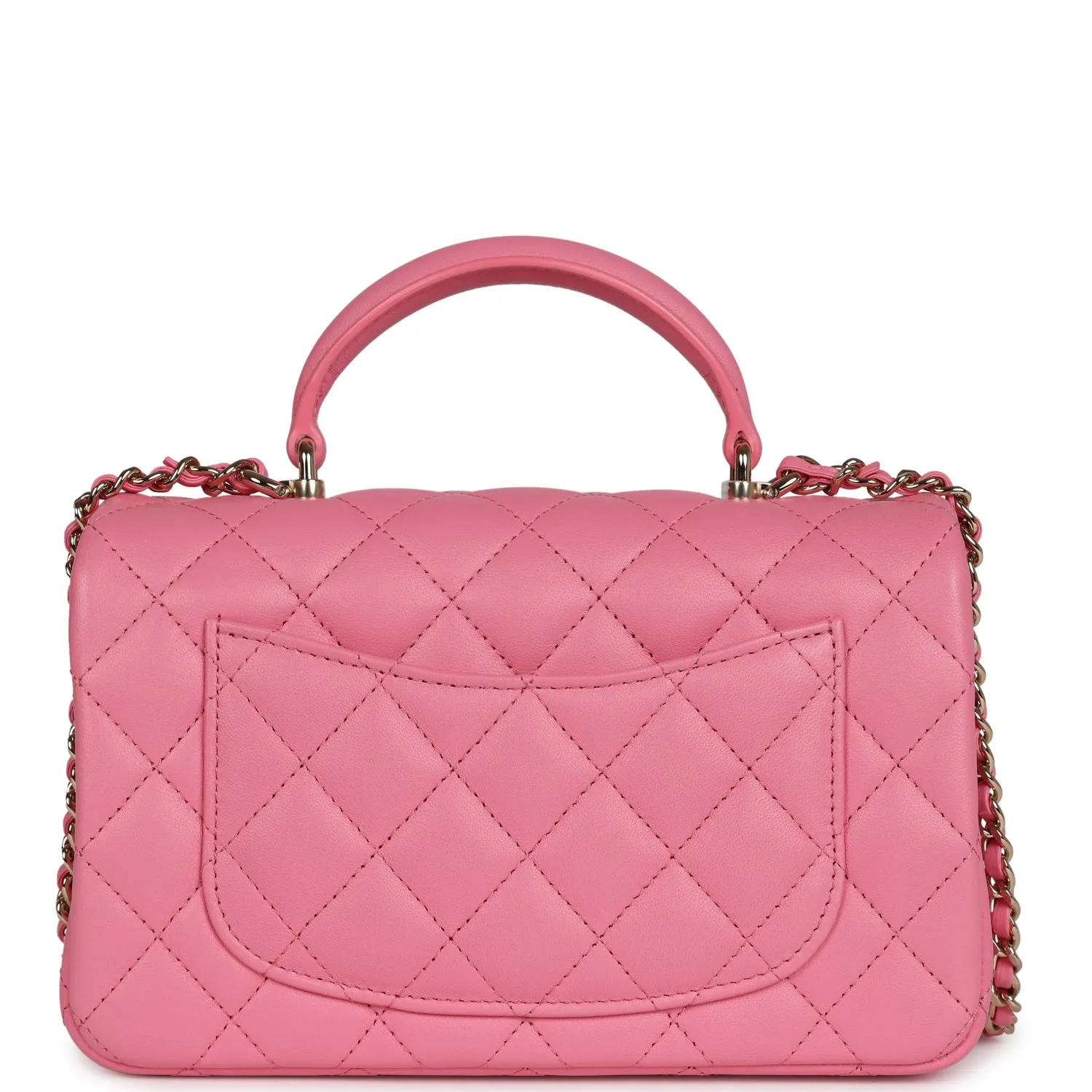 Chanel Mini Rectangular Flap with Top Handle Dark Pink Lambskin Light Gold Hardware