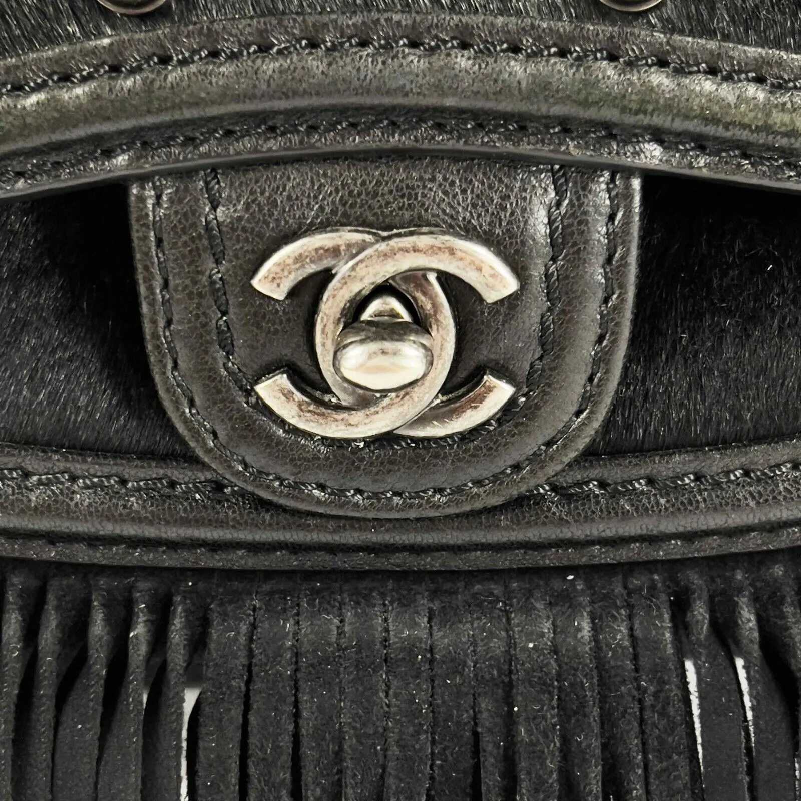 CHANEL- Paris Dallas Large Calfskin PonyHair Fringe Bowling - Shoulder bag