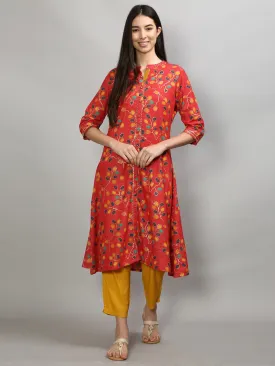 Charming Coral Floral Printed Kurta