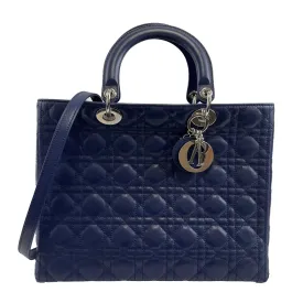 Christian Dior Lady Dior Lambskin Cannage Large Dark Blue Crossbody Bag