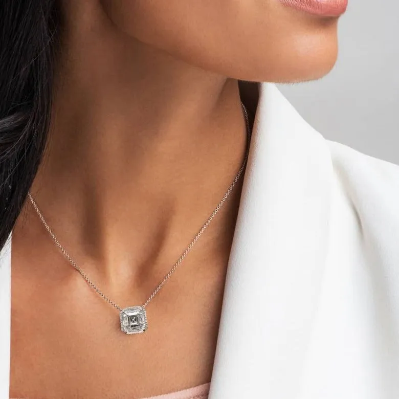 Classic Halo Asscher Cut 5 Carat Necklace