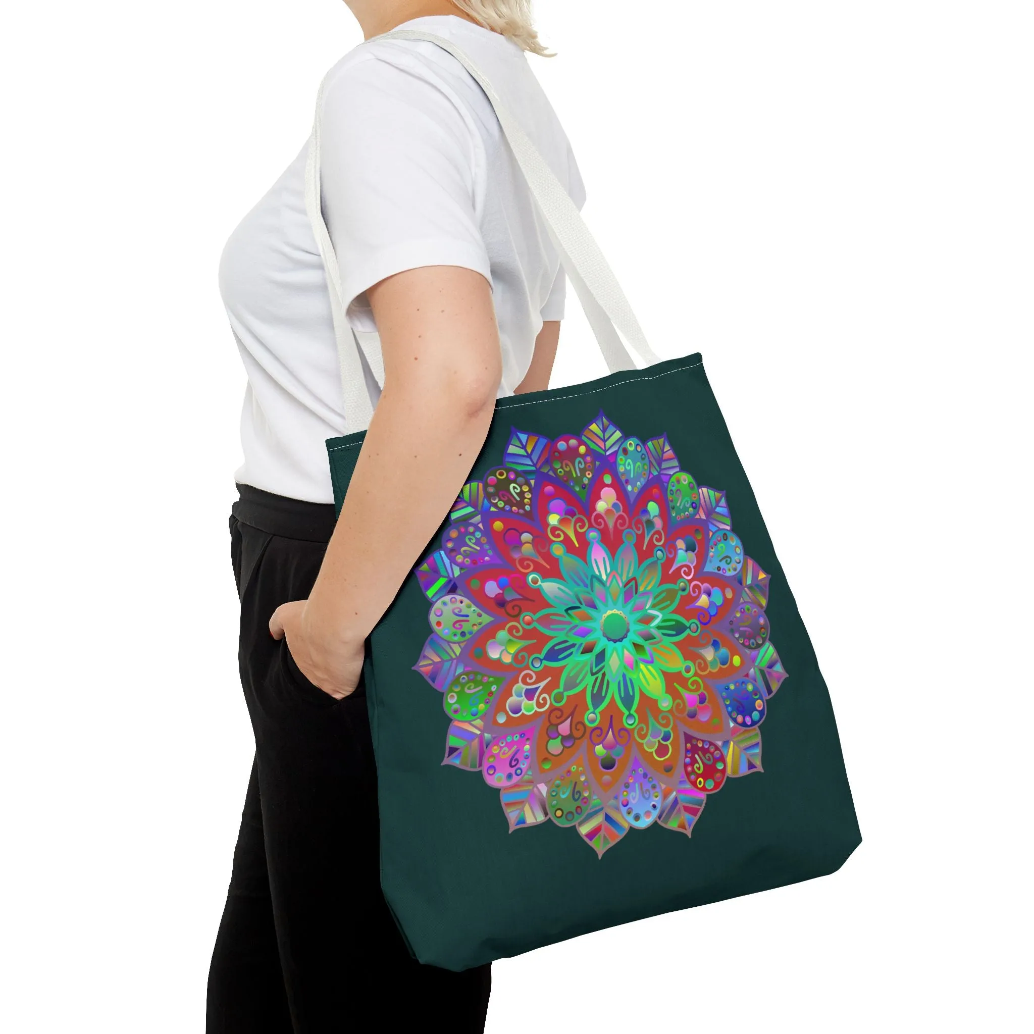 Colorful Mandala Tote Bag Dark Green