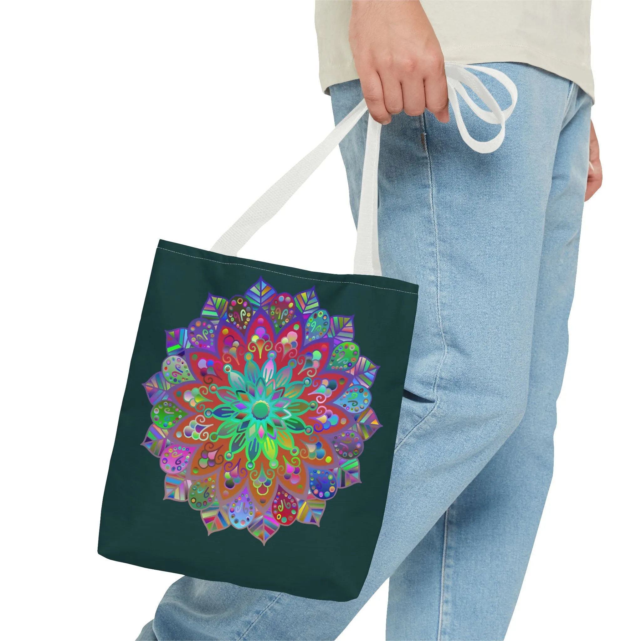 Colorful Mandala Tote Bag Dark Green