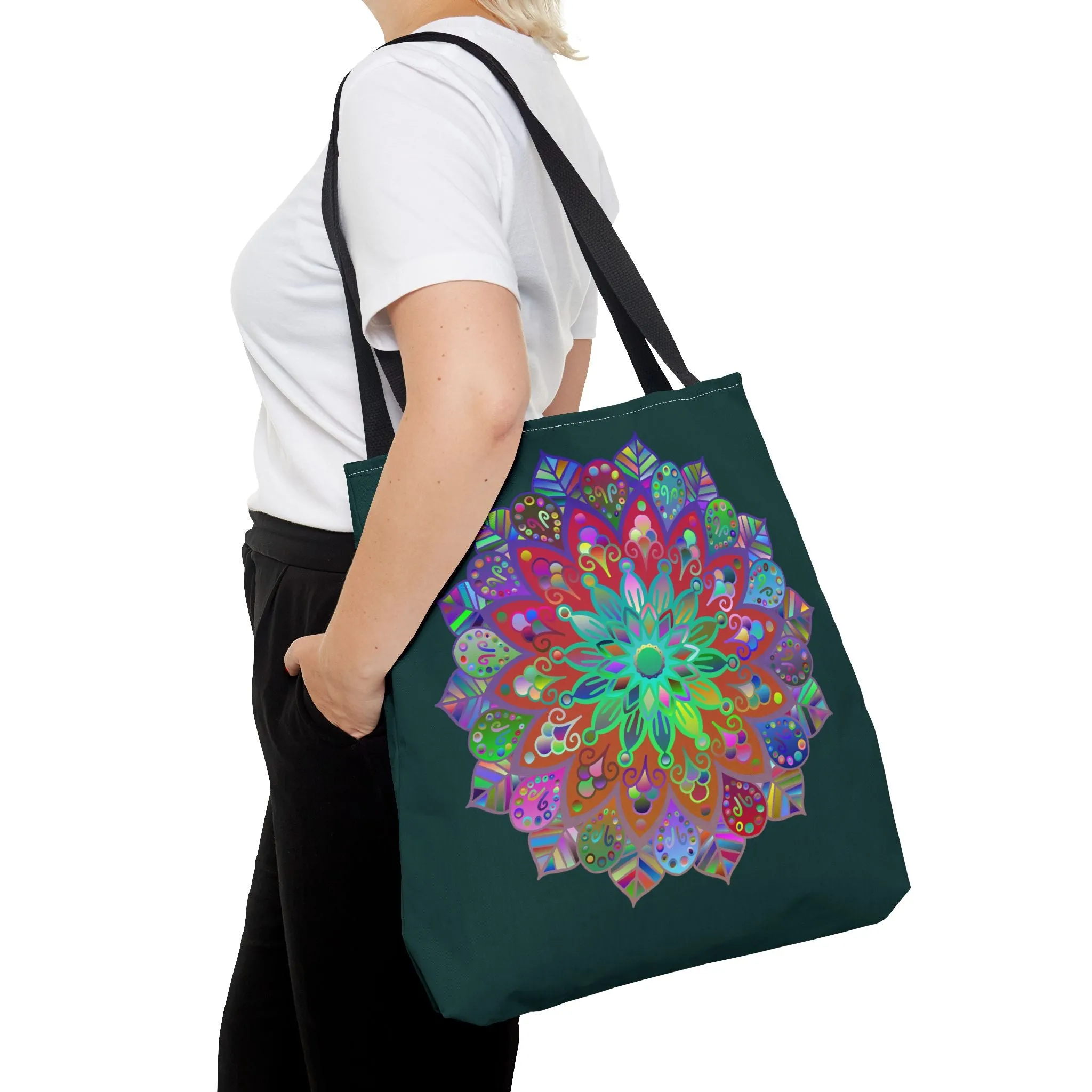 Colorful Mandala Tote Bag Dark Green