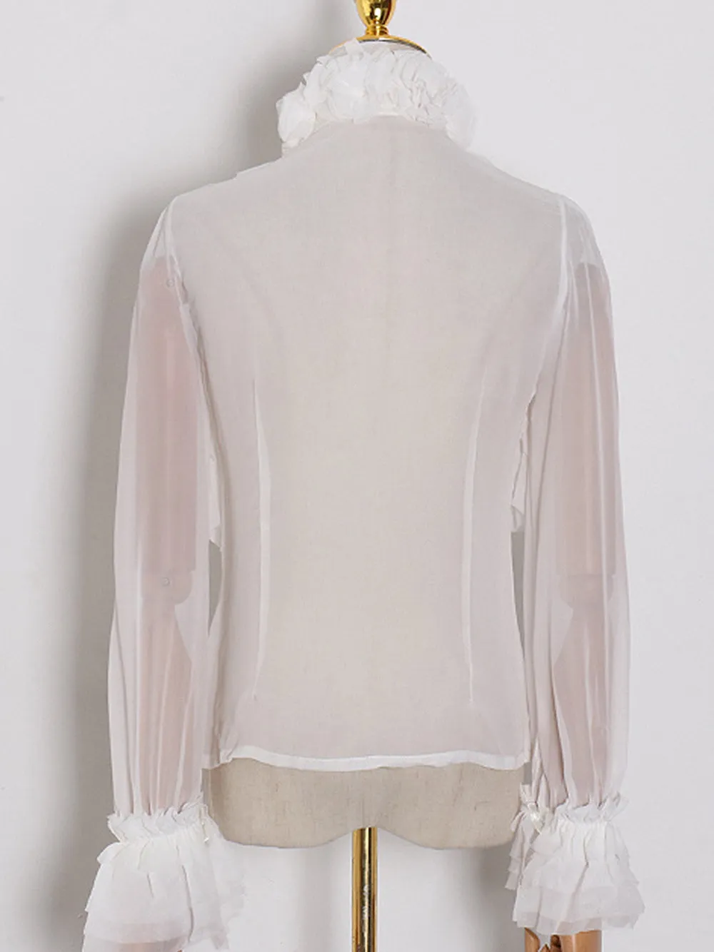 CORAL Bowknot Ruffle Blouse in White