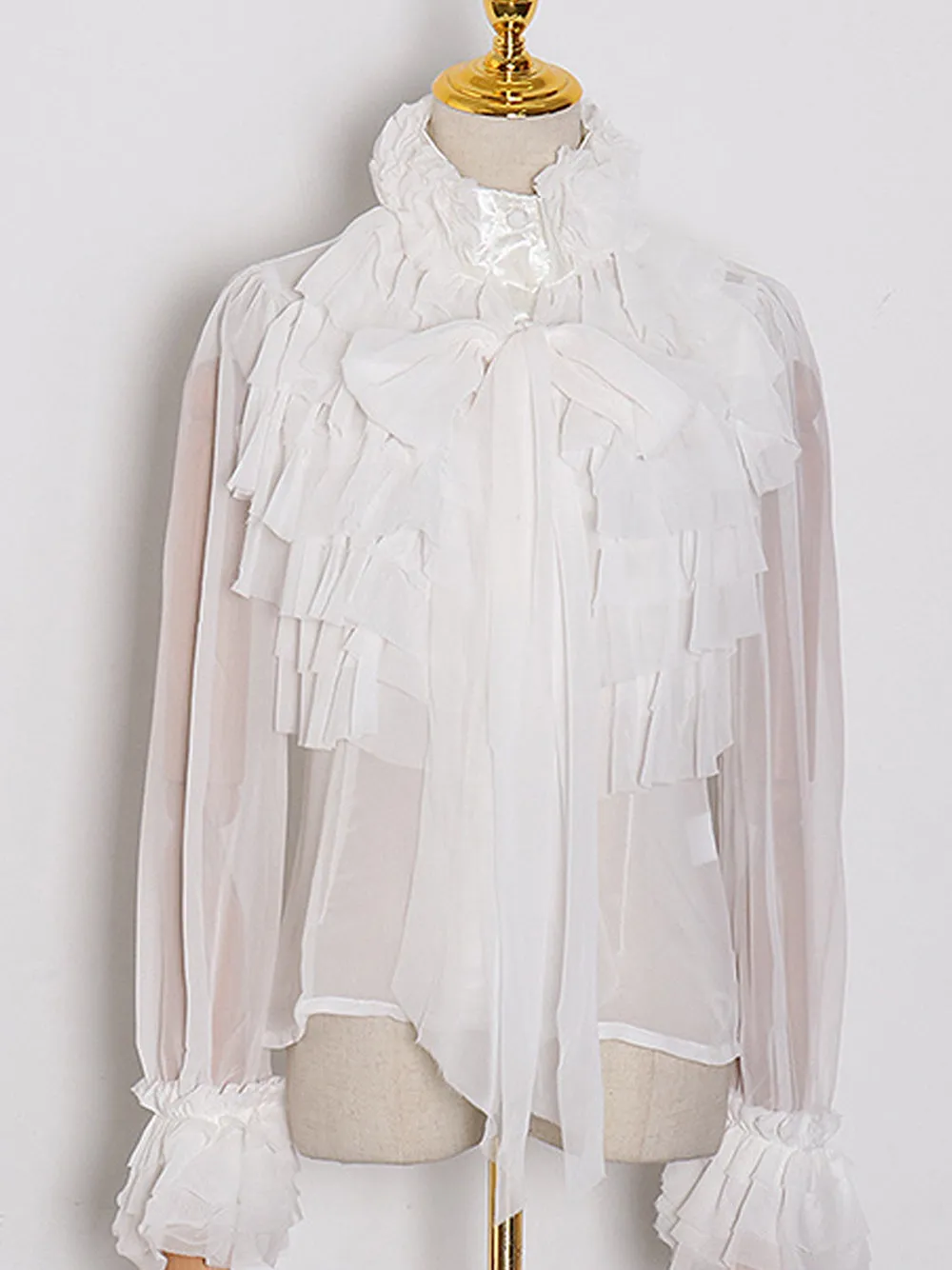 CORAL Bowknot Ruffle Blouse in White