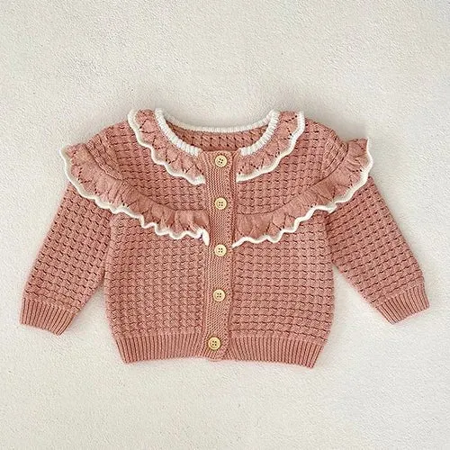 Cozy Knit Patterned Cardigan and Romper Set for Girls