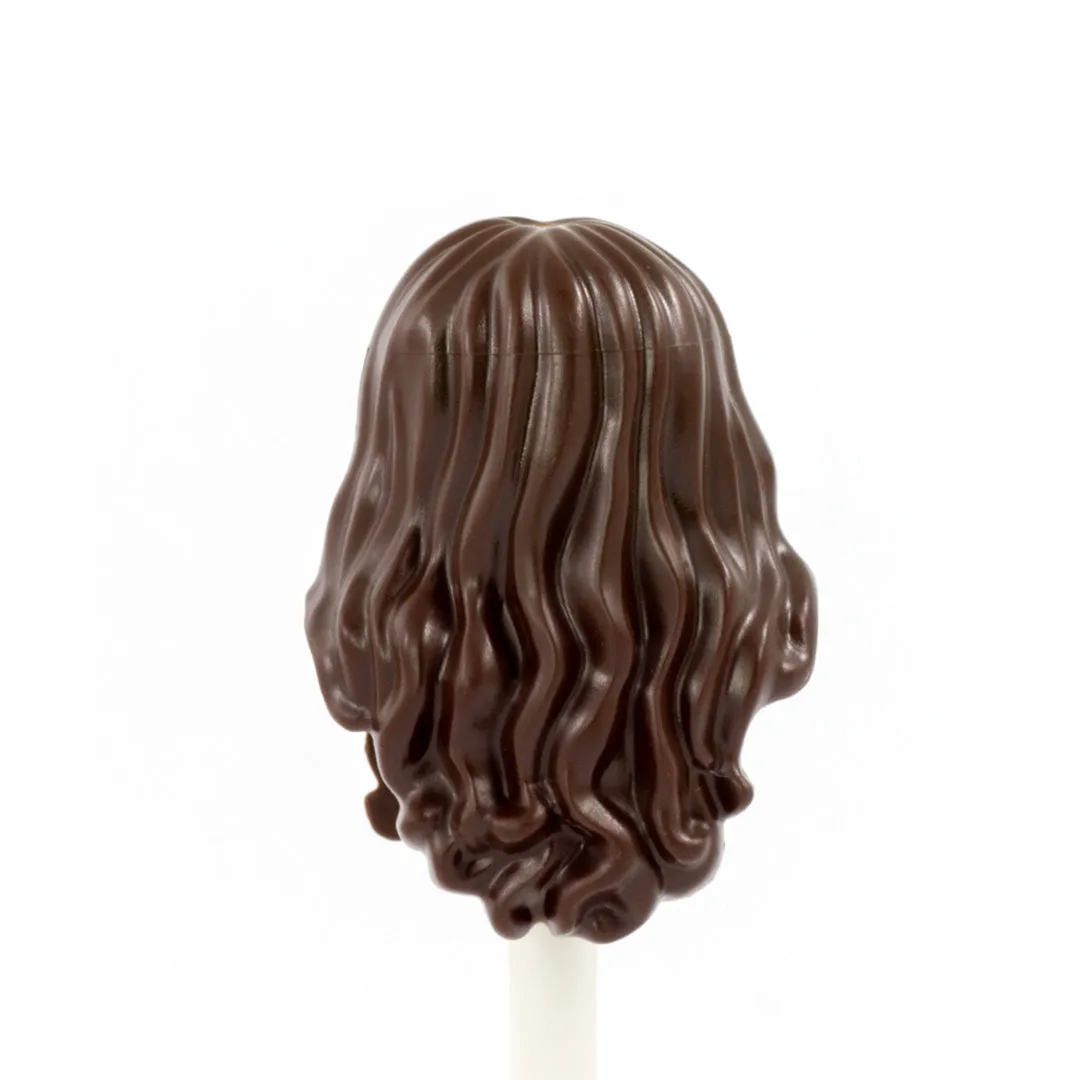 Dark Brown Long Curly Over the Shoulder ( covers design on front & back ) - LEGO Minifigure Hair