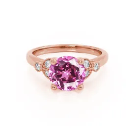 DELILAH - Chatham® Round Pink Sapphire 18k Rose Gold Shoulder Set Ring