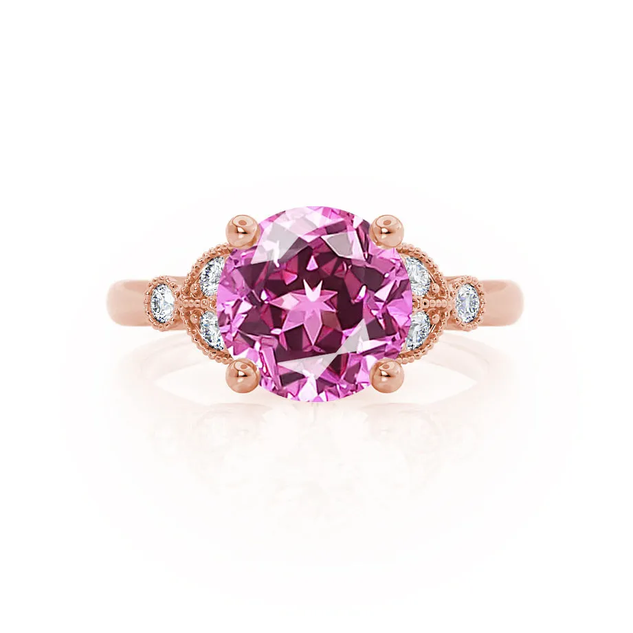 DELILAH - Chatham® Round Pink Sapphire 18k Rose Gold Shoulder Set Ring