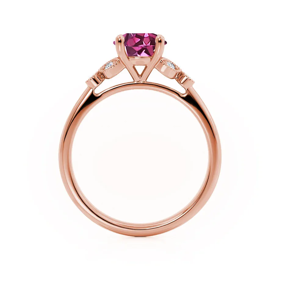 DELILAH - Chatham® Round Pink Sapphire 18k Rose Gold Shoulder Set Ring