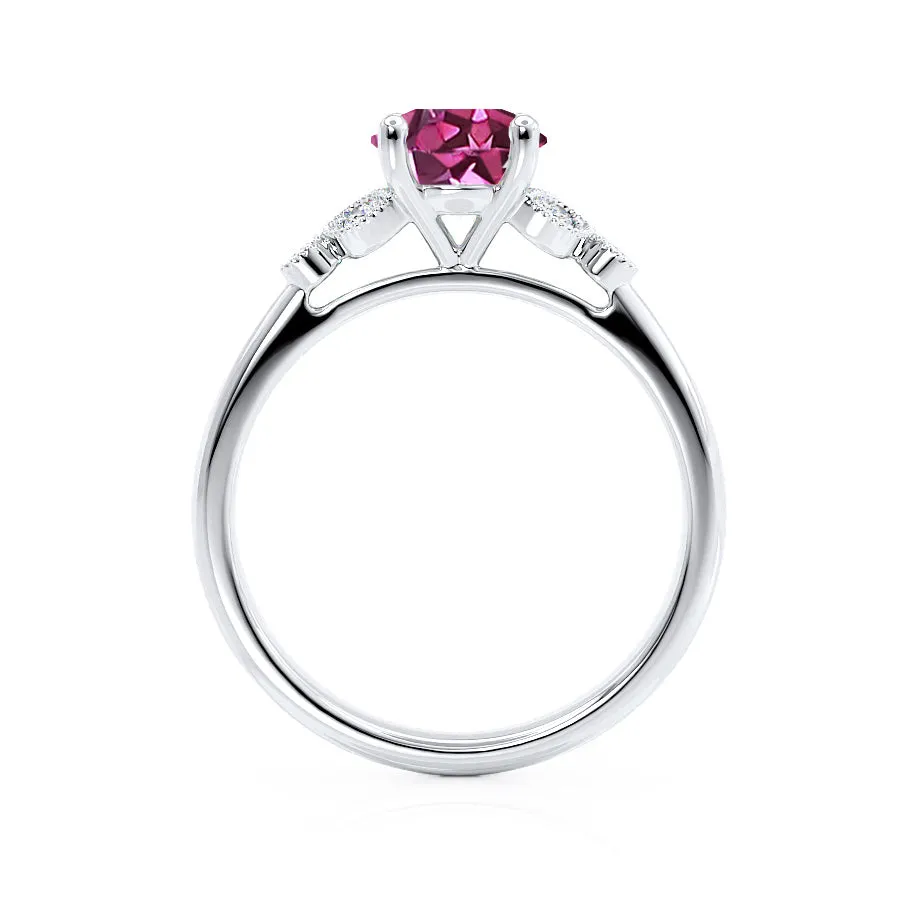 DELILAH - Chatham® Round Pink Sapphire 18k White Gold Shoulder Set Ring