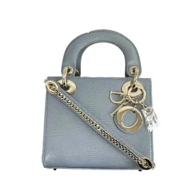 Dior - Mini Lizard Lady Dior - Light Blue Top Handle / Crossbody Chain Strap