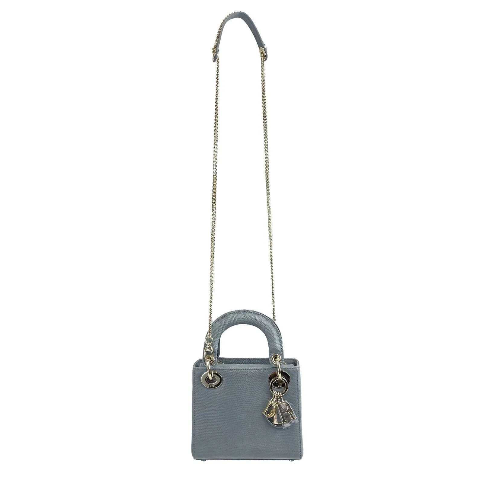 Dior - Mini Lizard Lady Dior - Light Blue Top Handle / Crossbody Chain Strap