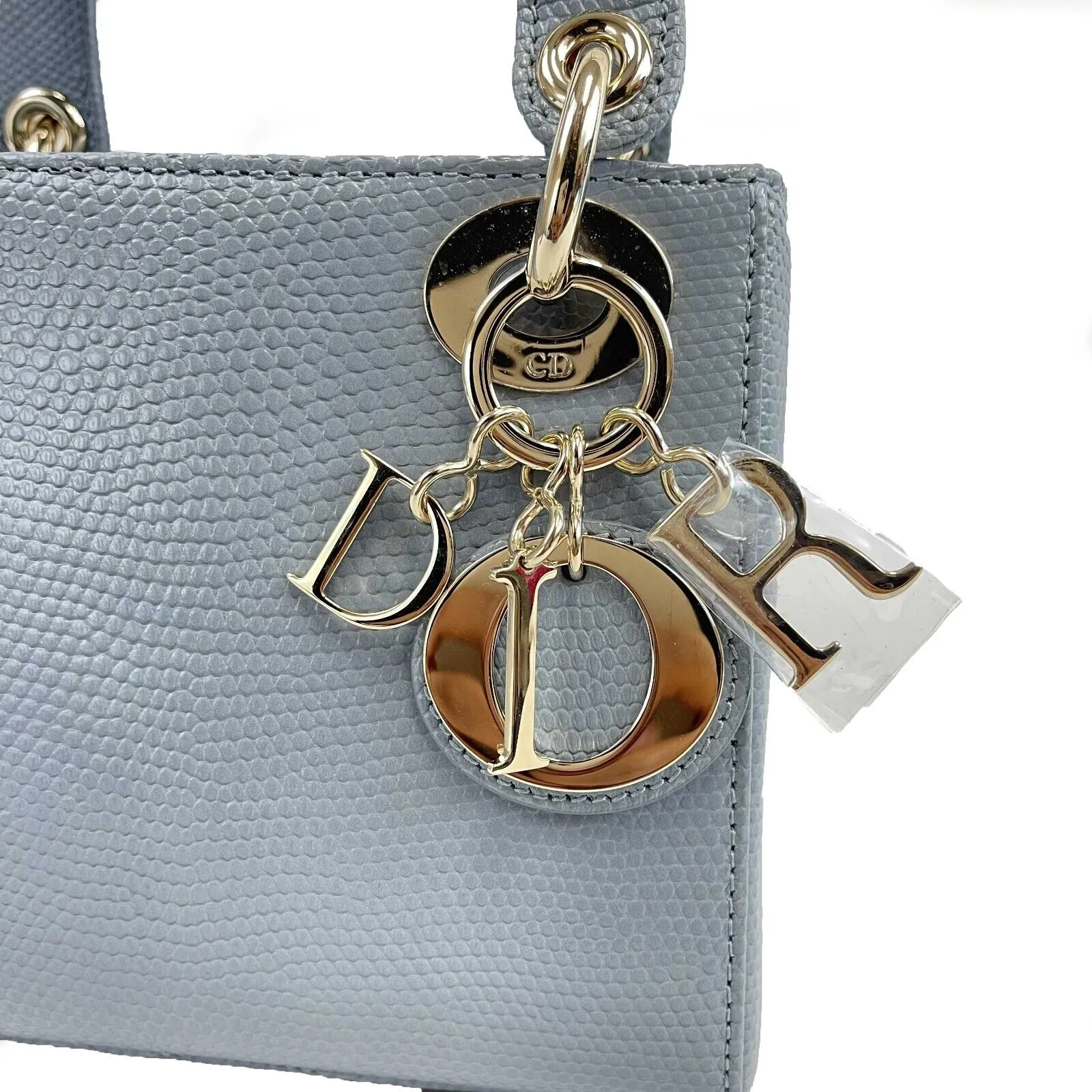 Dior - Mini Lizard Lady Dior - Light Blue Top Handle / Crossbody Chain Strap