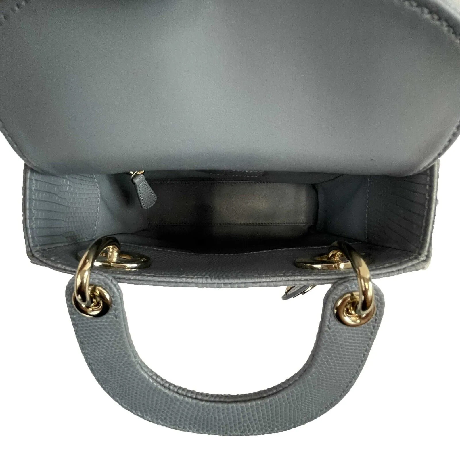 Dior - Mini Lizard Lady Dior - Light Blue Top Handle / Crossbody Chain Strap