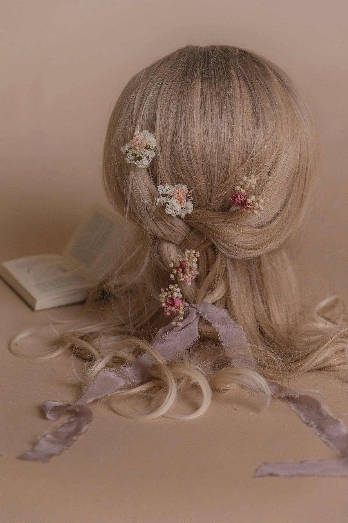 Dried Gypsophila & Pink Larkspur Boho Bridal Hair Pin Set 5 Piece