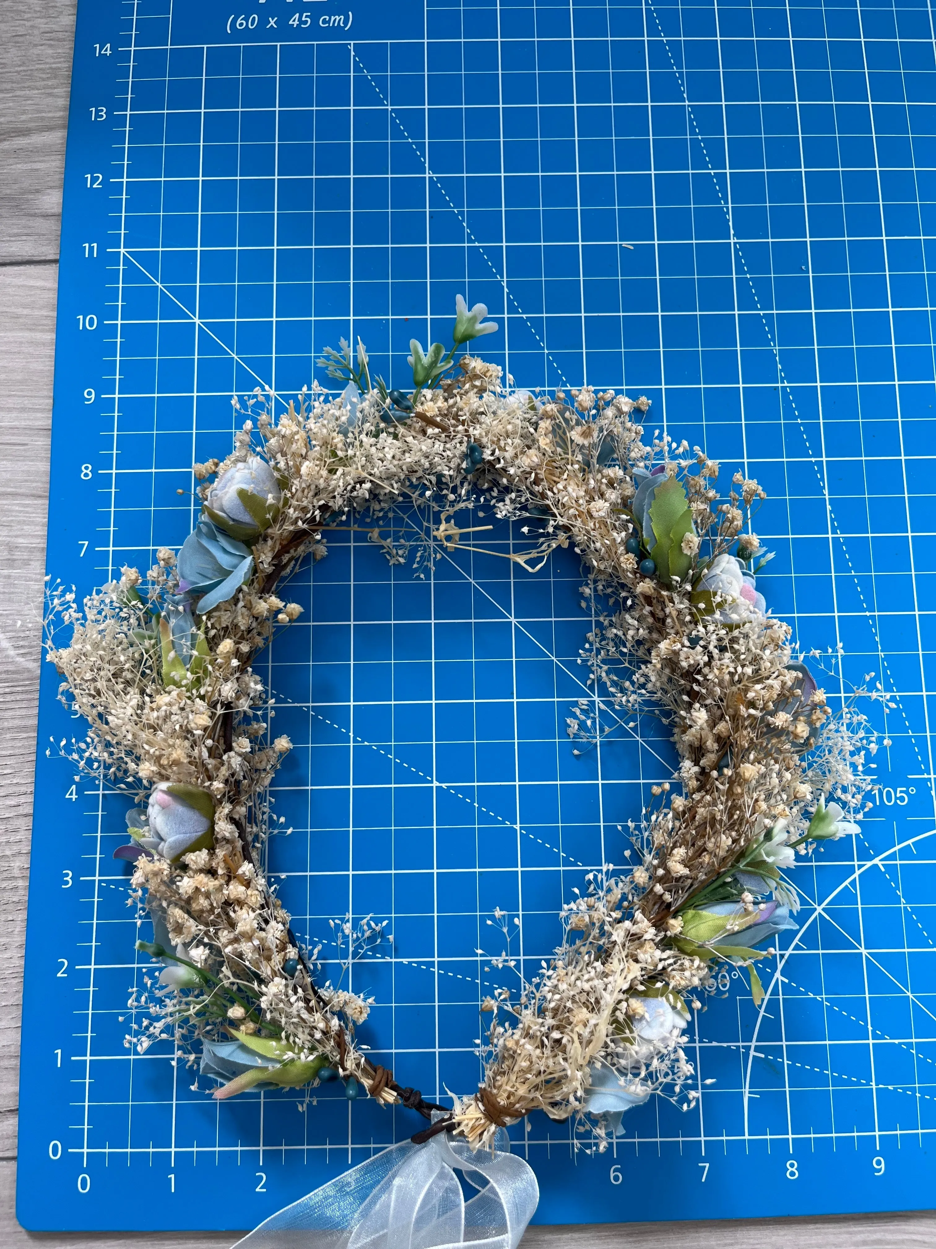 Dusty blue wedding hair wreath