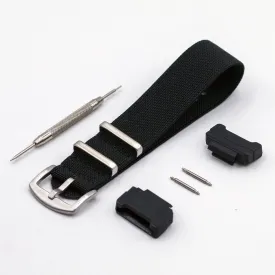 Elastic Nylon Coal Black Watch Strap with G-Shock Compatible Adapter and Spring Bar Tool