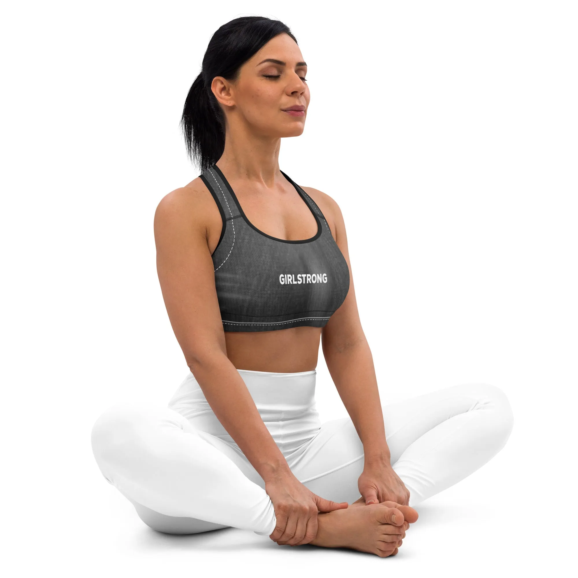 ELEVATED ESSENTIALS, THE PERFECT PADDED BLACK JEANS SPORTS BRA