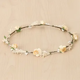 Floral crown with roses and tiny dry blossom bouquets