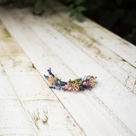 Flower quarter wreath Blue-pink-violet combination Wreath with handmade roses and lavender Bridal accessories Floral hair accessories