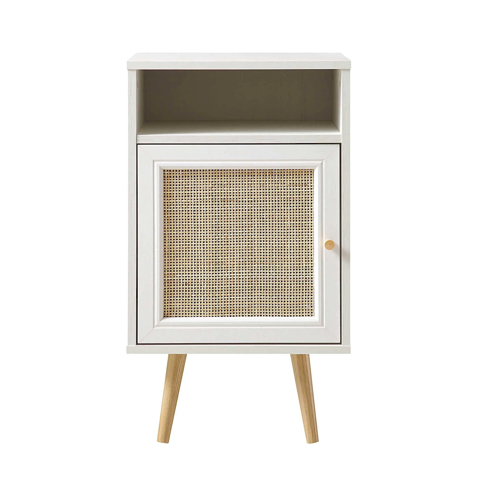 Frances Woven Rattan 1-Door Bedside Table in White