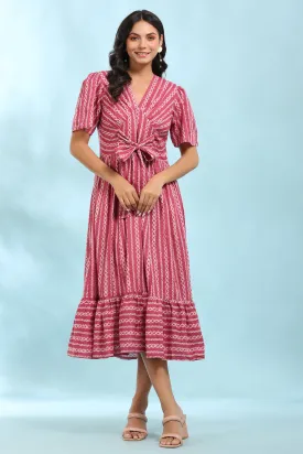 Front Bow Tie on Pink Shibori Dress