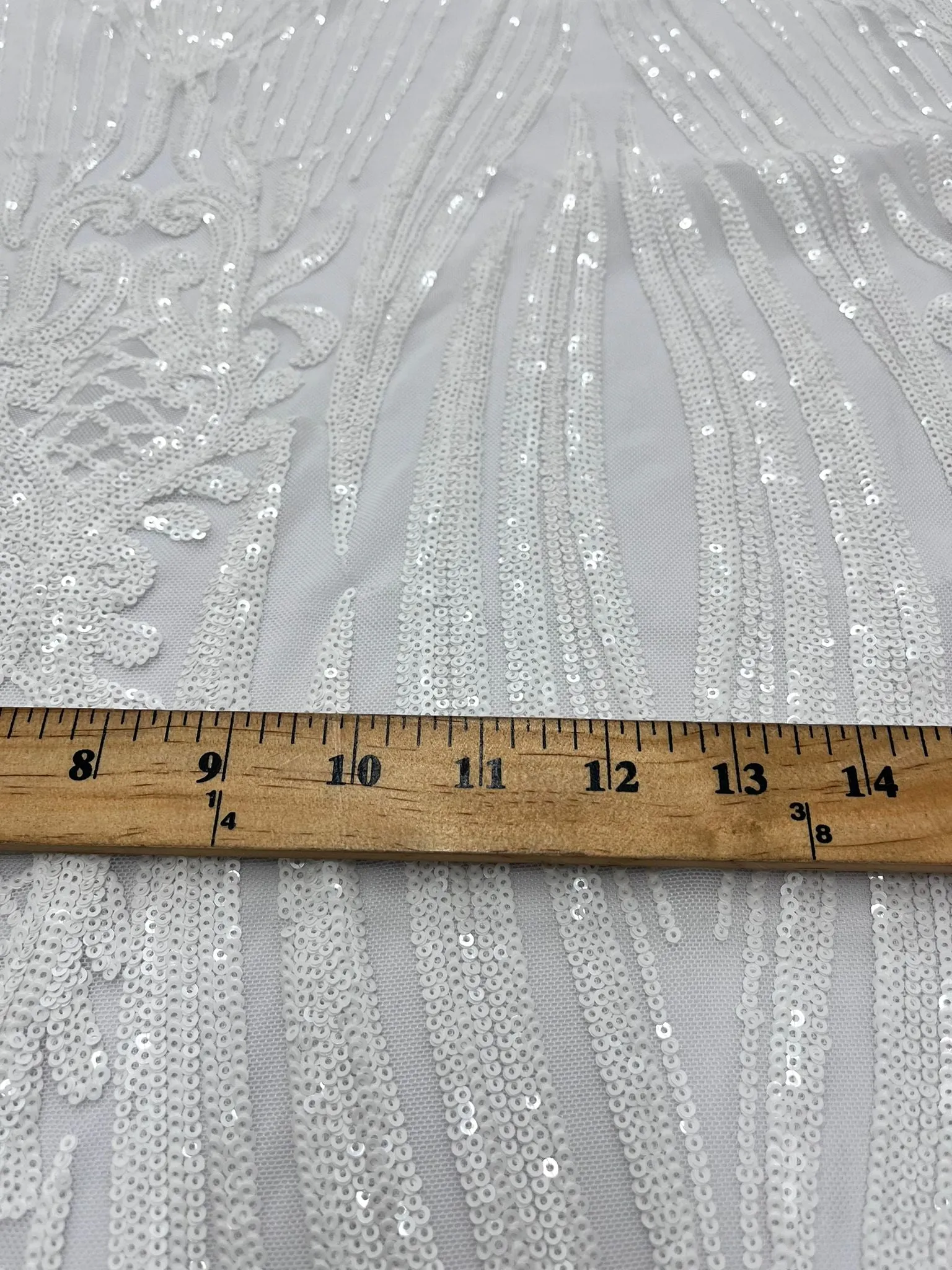 Geometric 4 Way Stretch Sequin Fabric | White | Embroidered Fabric