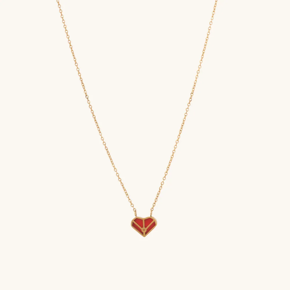 Geometric Red Heart Necklace