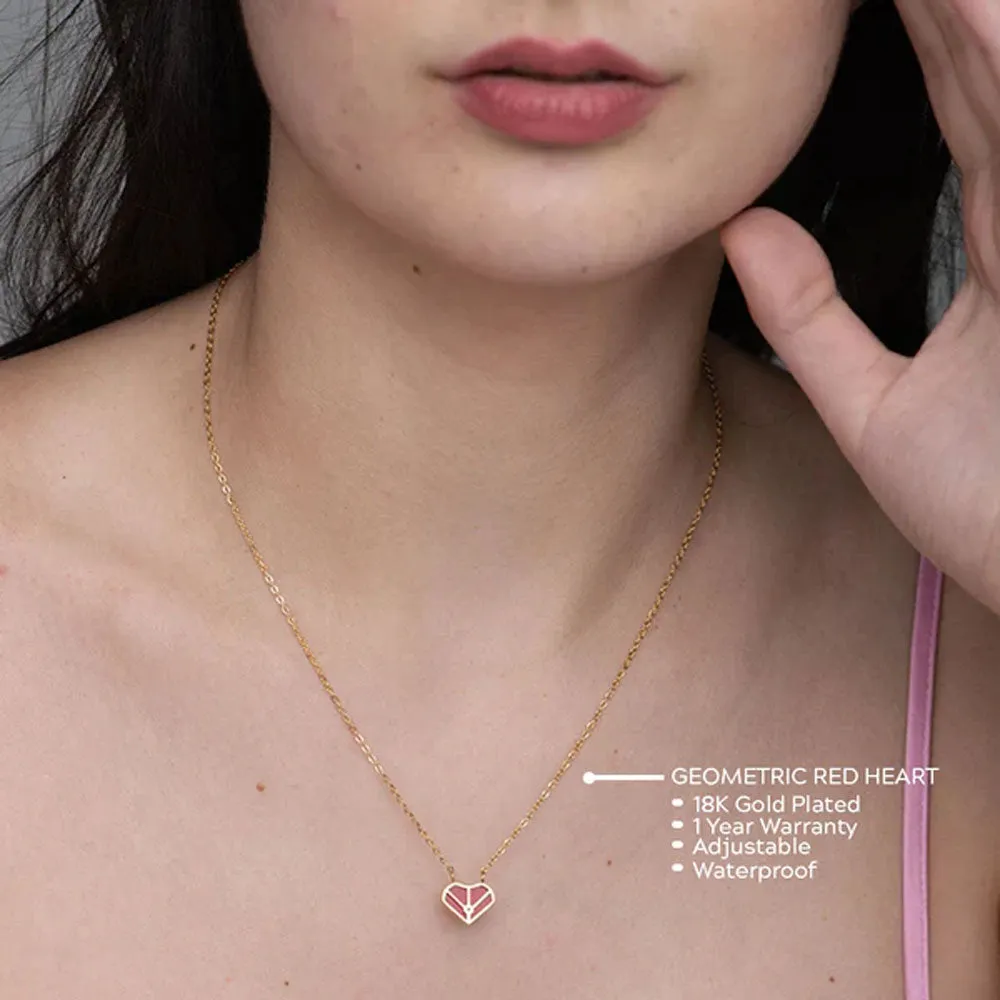 Geometric Red Heart Necklace