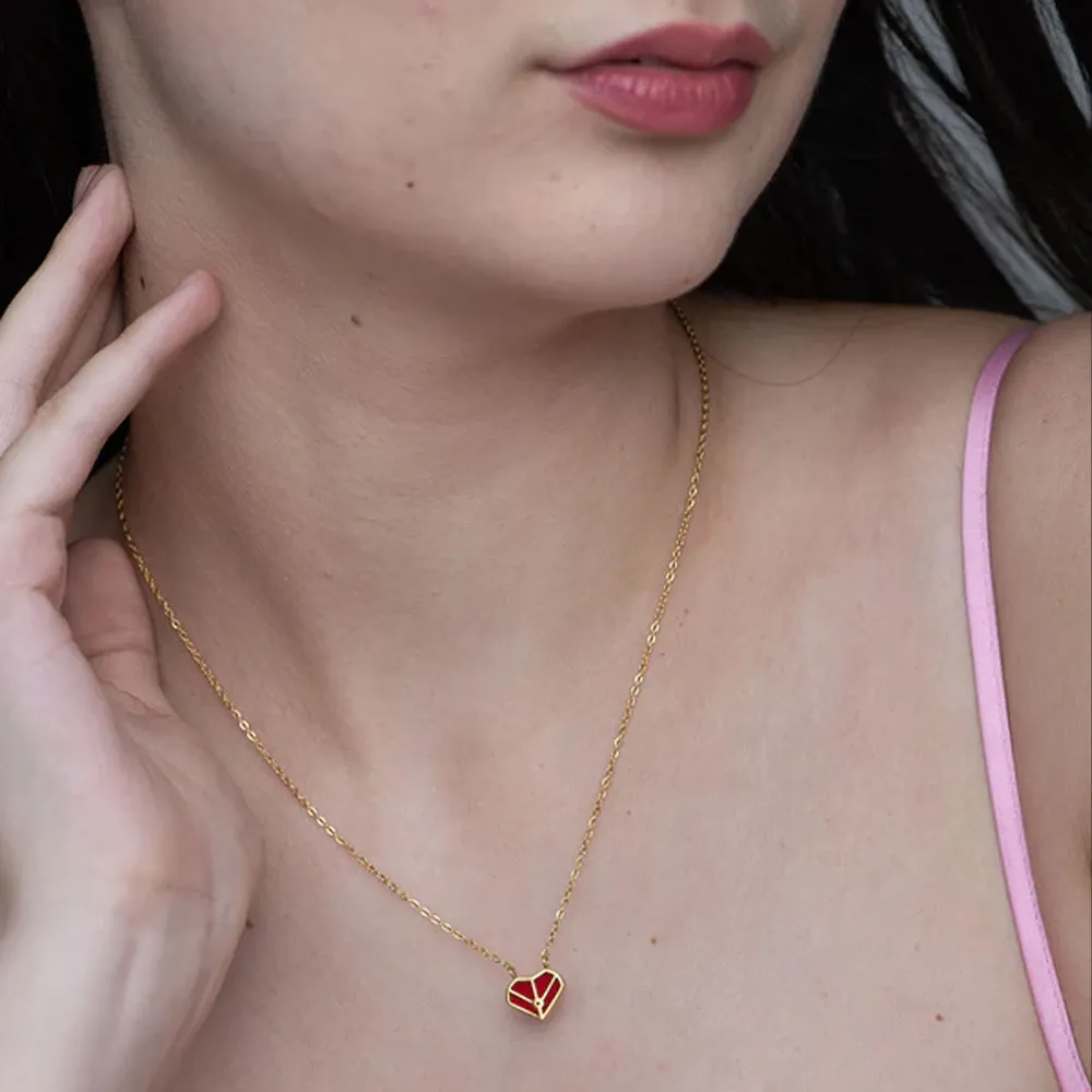 Geometric Red Heart Necklace