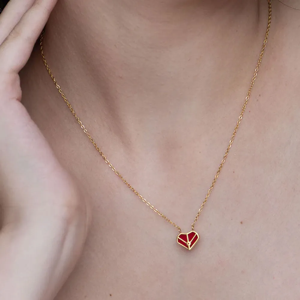 Geometric Red Heart Necklace