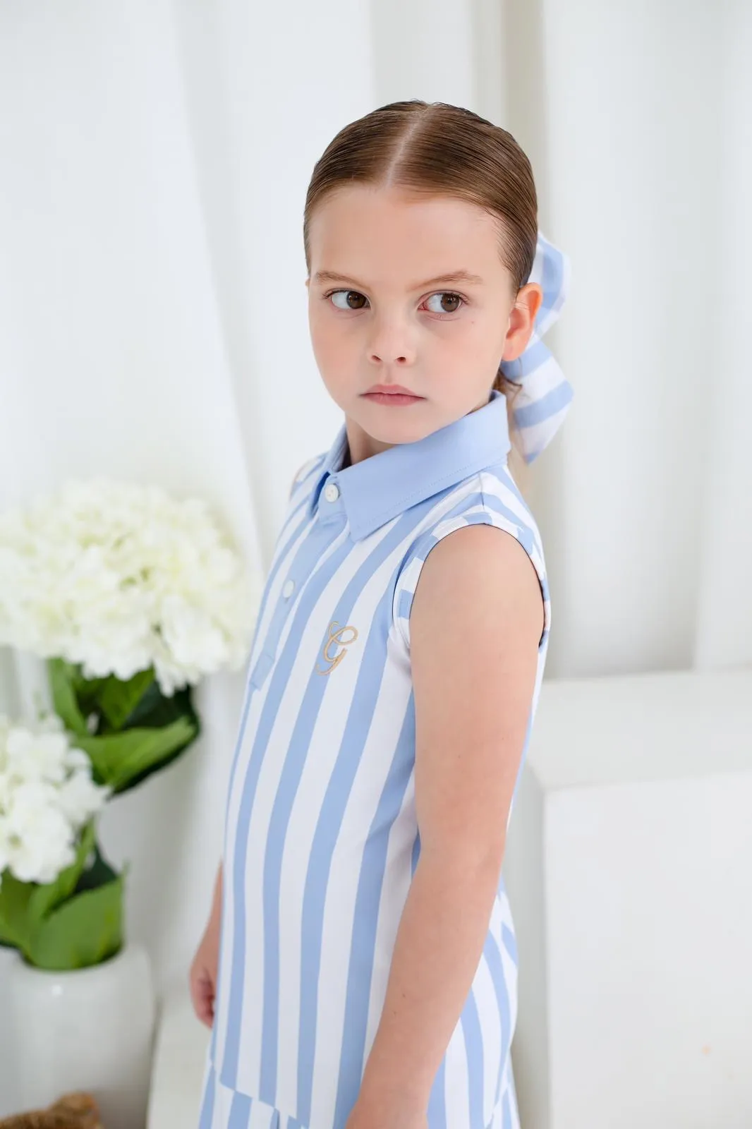 Girls Blue Stripe Tennis Dress