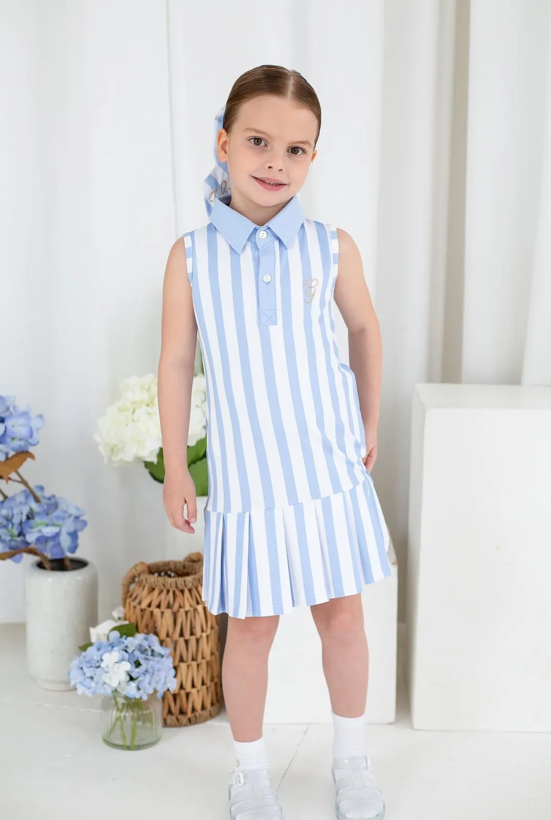 Girls Blue Stripe Tennis Dress