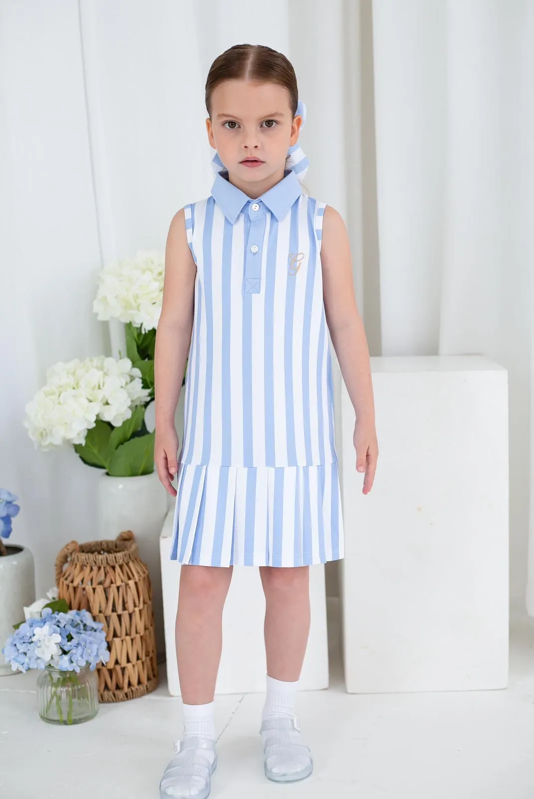 Girls Blue Stripe Tennis Dress