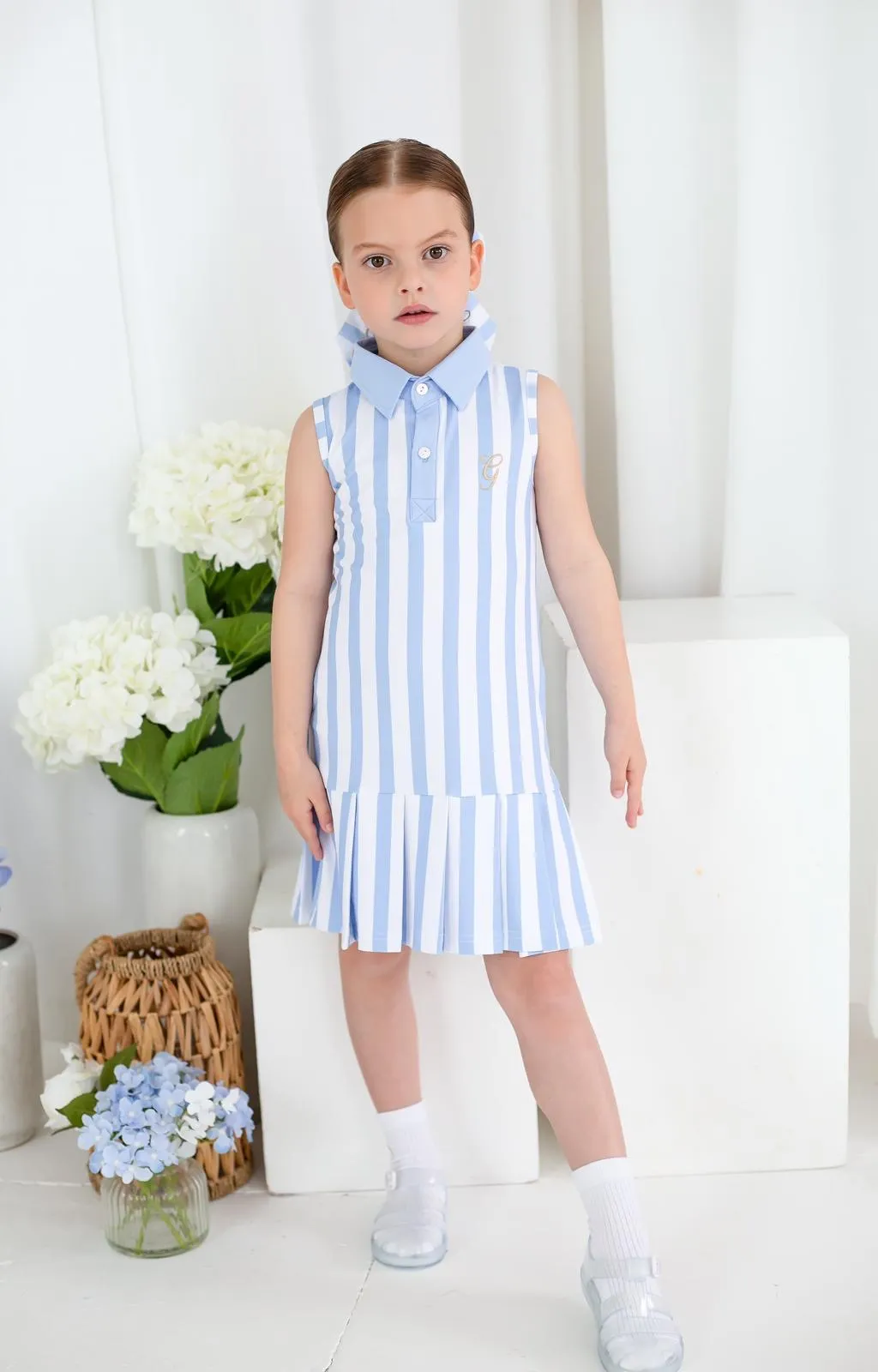 Girls Blue Stripe Tennis Dress