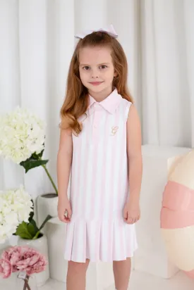 Girls Pink Candy Stripe Tennis Dress