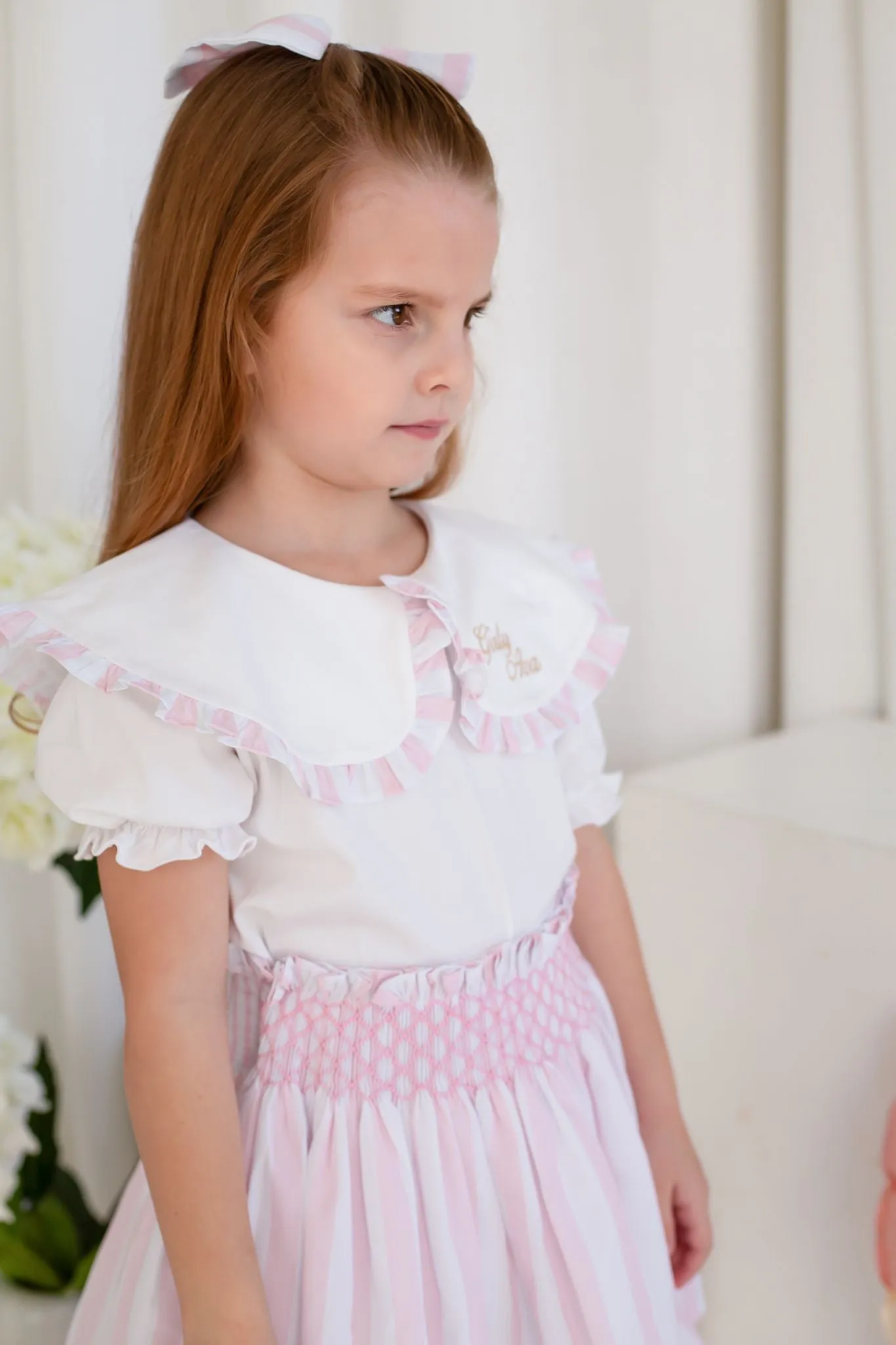 Girls Pink Candy Stripe Top and Skirt Set