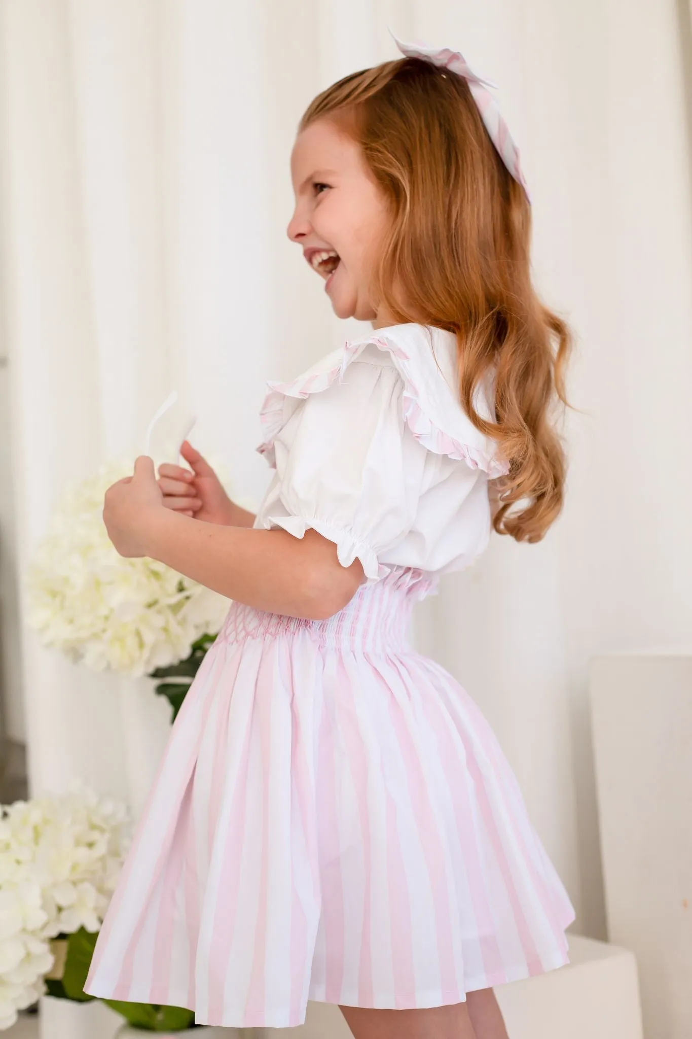 Girls Pink Candy Stripe Top and Skirt Set