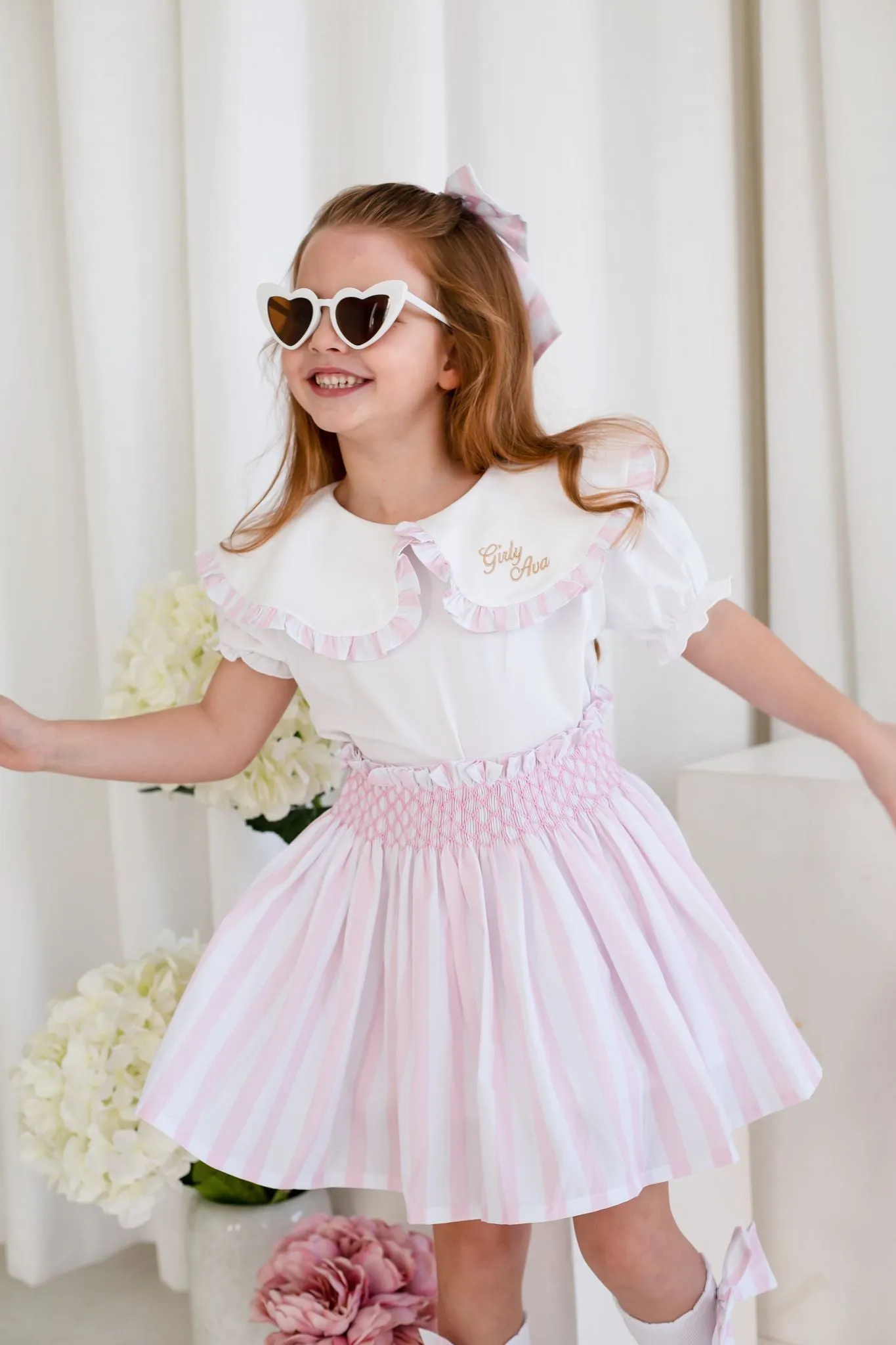 Girls Pink Candy Stripe Top and Skirt Set